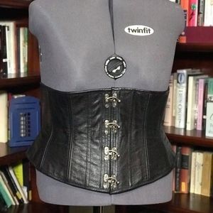 Black leather underbust corset